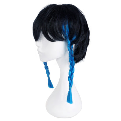 Genshin Impact - Venti - Cosplay Wig Black-Blue with Braids - 36 cm - CosplayStudio
