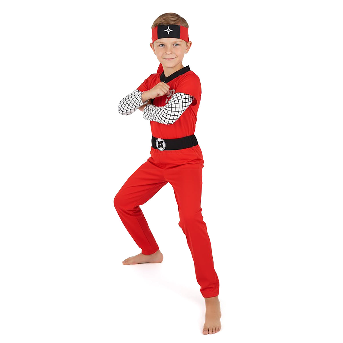 Ninja - Kinderkostüm Rot mit Stirnband - Größen 110–122 - CoolChange
