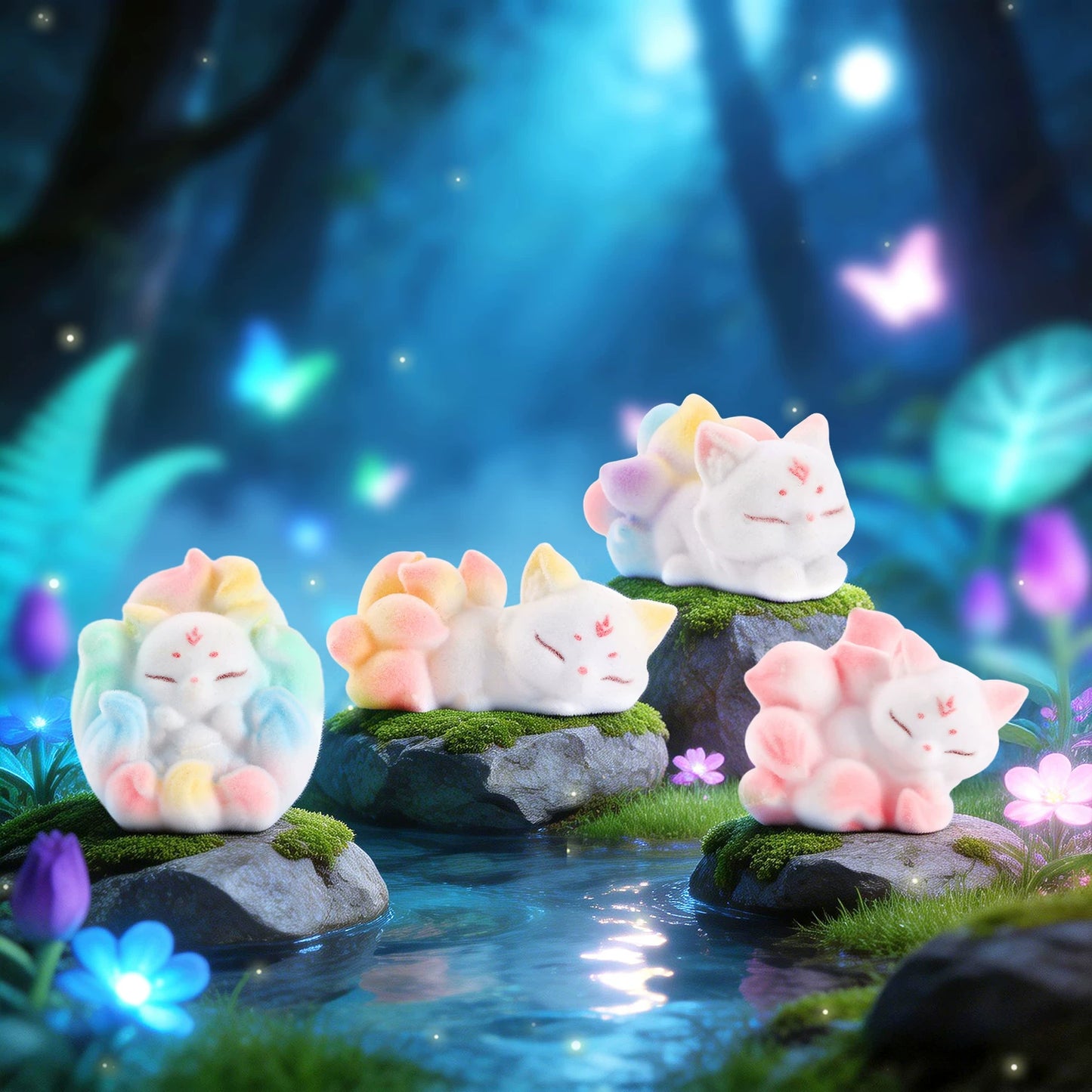 Nine-Tailed Arctic Fox - Beflockte Miniatur-Figur Blind Box - Einzelbox - Xinzhiji