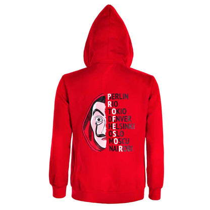 Roter Zip Hoodie für Haus des Geldes Fans, Warmer Pulli im Overall Design I Größen: S - XXL