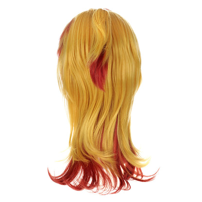 Cosplay Perücke von Kyojuro Rengoku für Kimetsu no Yaiba Fans, 60cm, Gelb-Rot mit Pferdeschwanz