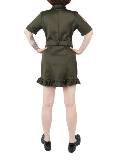 Fliegerkombi Kleid, Kampfpiloten Overall Damen Kostüm, Olivegrün, Größen: S - L