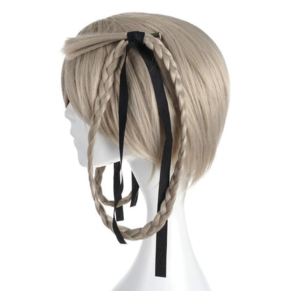 Cosplay Perücke von Kirari Momobami für Kakegurui Fans, Silberblond mit geflochtenen Zöpfen