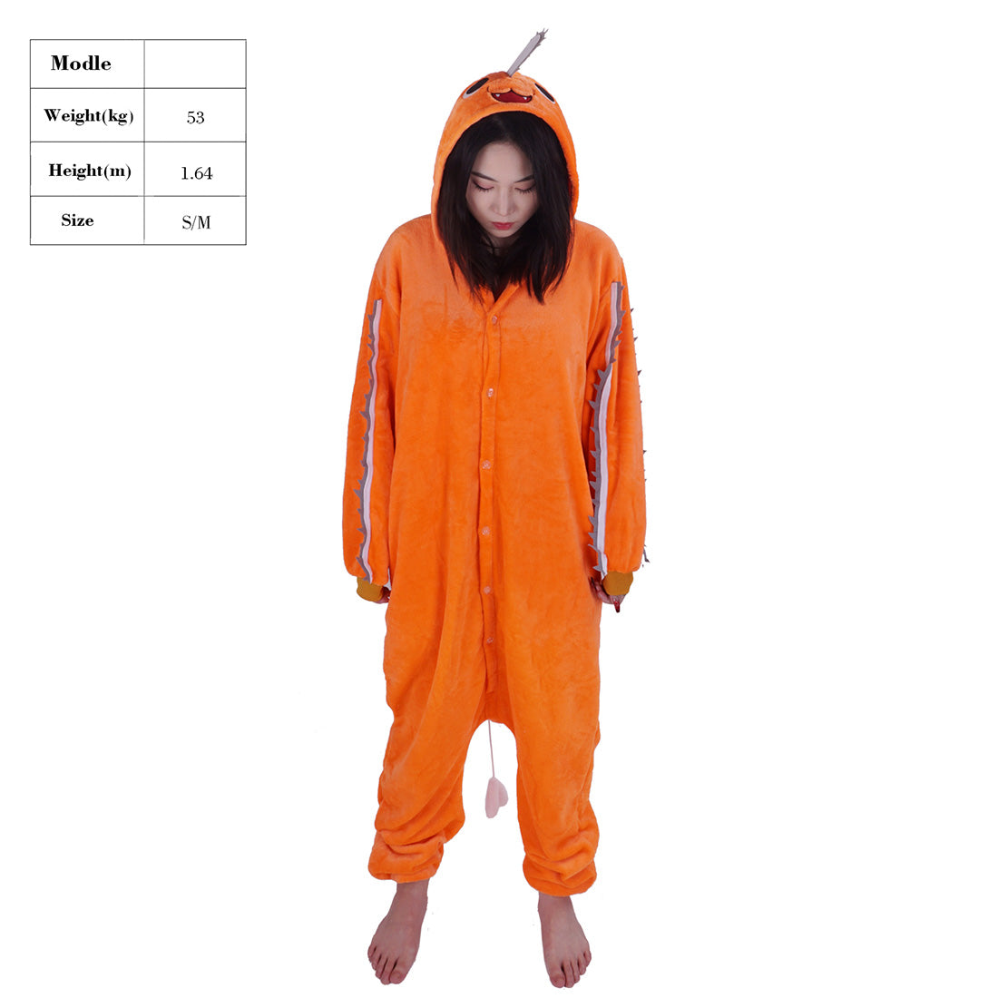 Pochita Kigurumi, Cosplay Kostüm für Chainsaw Man Fans, Pyjama Orange, Größe: M - L
