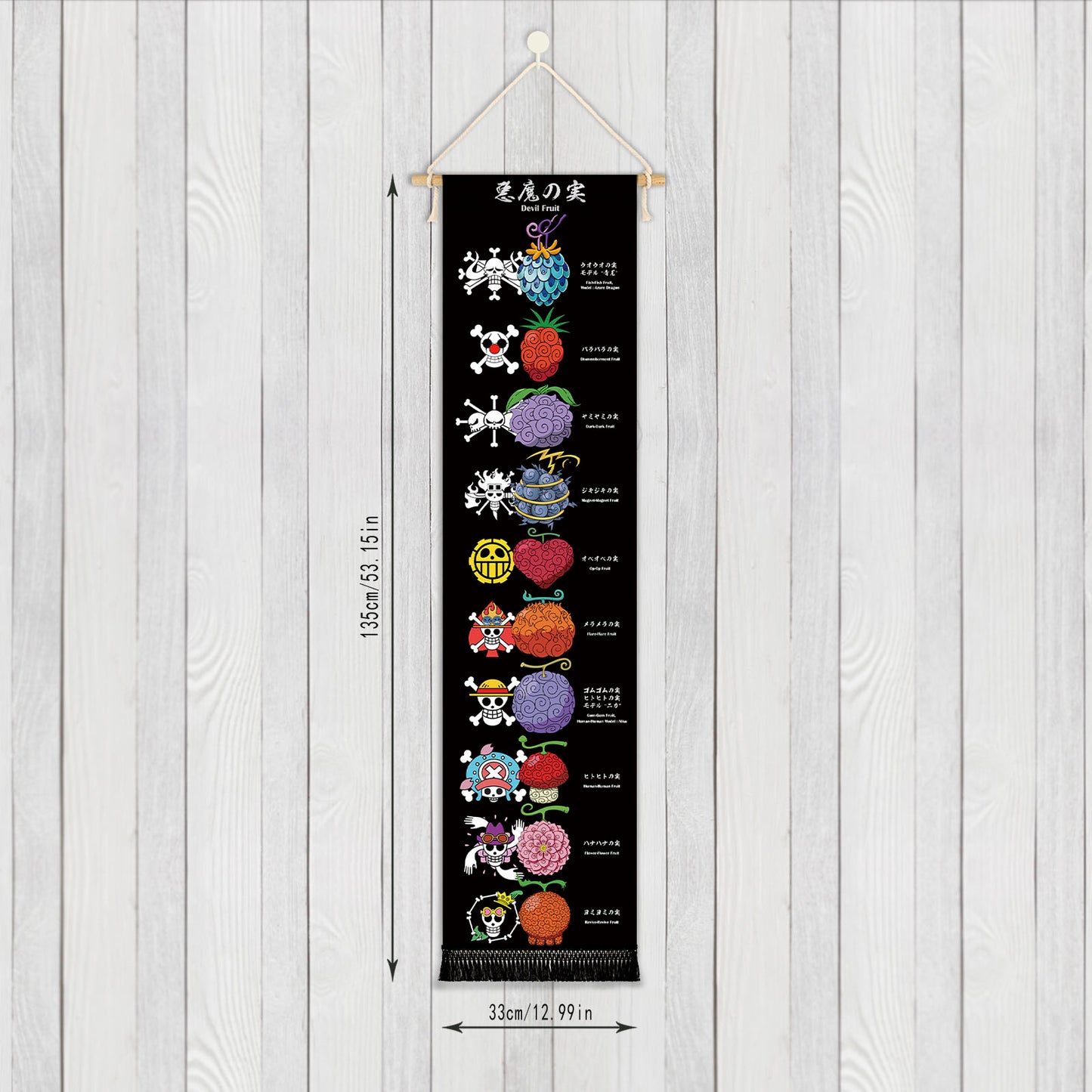 One Piece - Devil Fruits & Jolly Rogers - Stoff Rollbild - 130x33cm