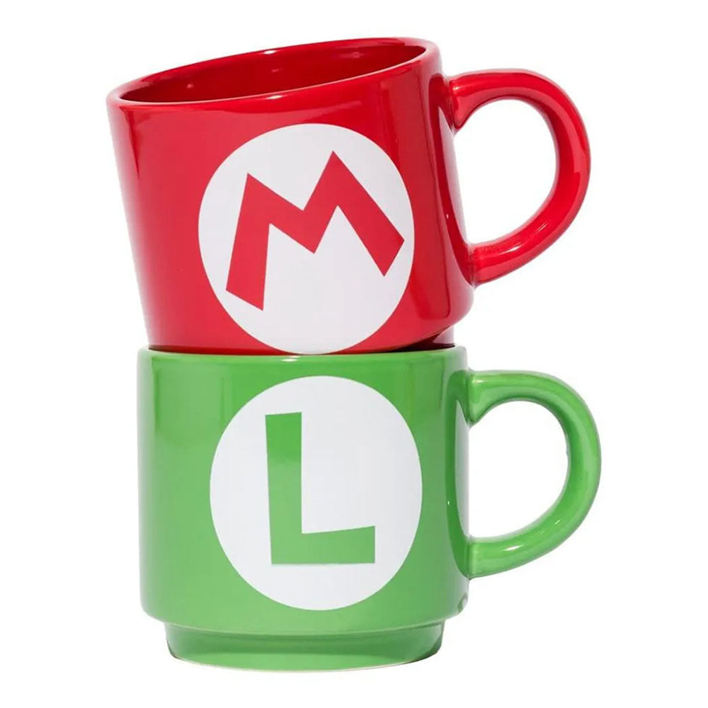 Super Mario - Mario & Luigi Initialen - Stapelbares Tassen-Set (2er Pack) - Keramik