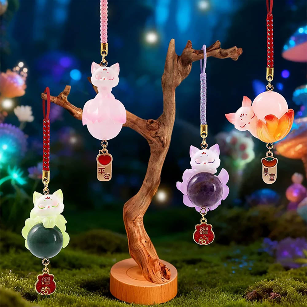 Tushan Neunschwänziger Fuchs: Kristall-Charm - Mystery Box Schlüsselanhänger Blind Box - Einzelbox - 9 cm