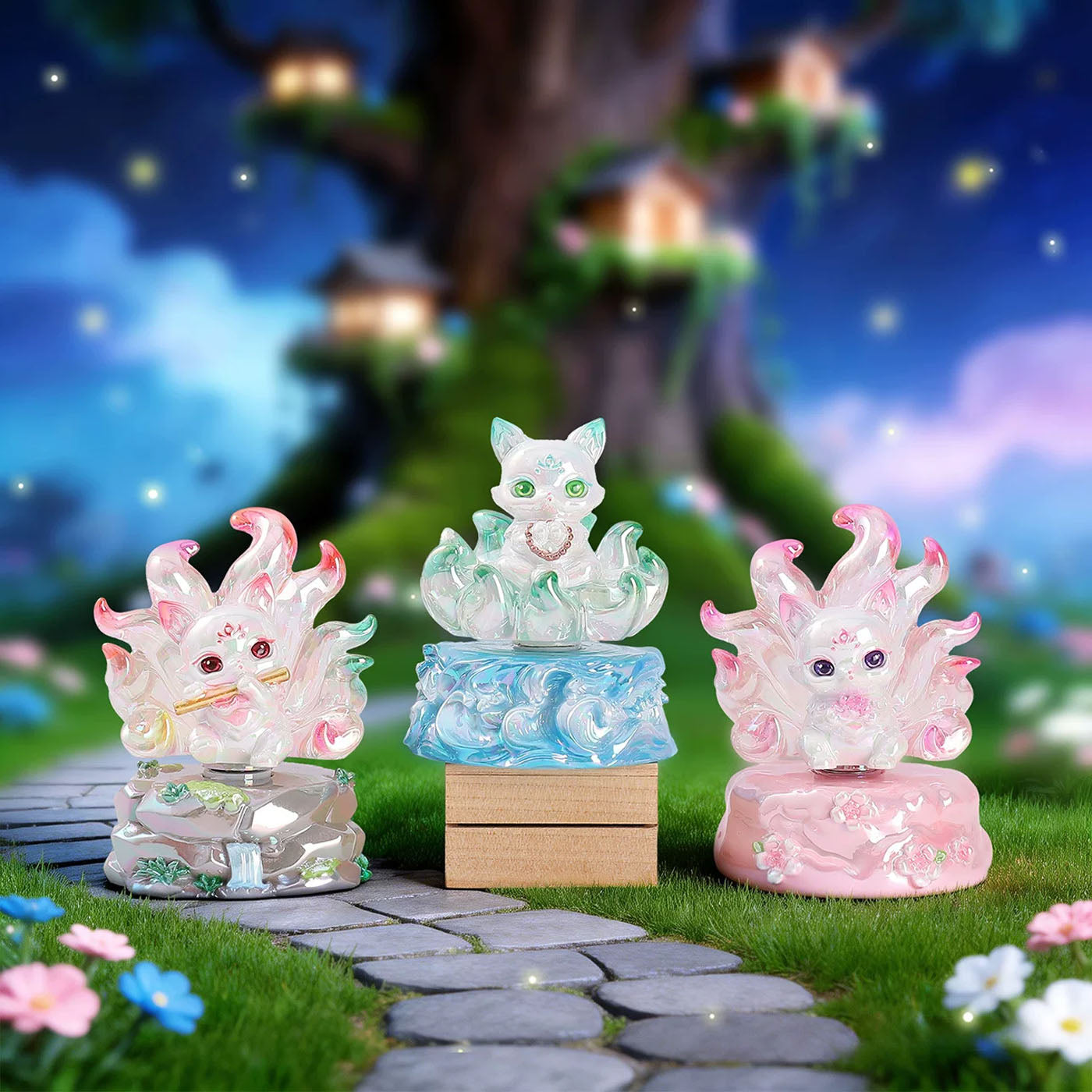 Neunschwänziger Geisterfuchs: Mengyou Shanhai – Drehbarer Kristall-Kitsune - Mystery Box Sammelfigur Blind Box - Einzelbox - 10cm - Andere