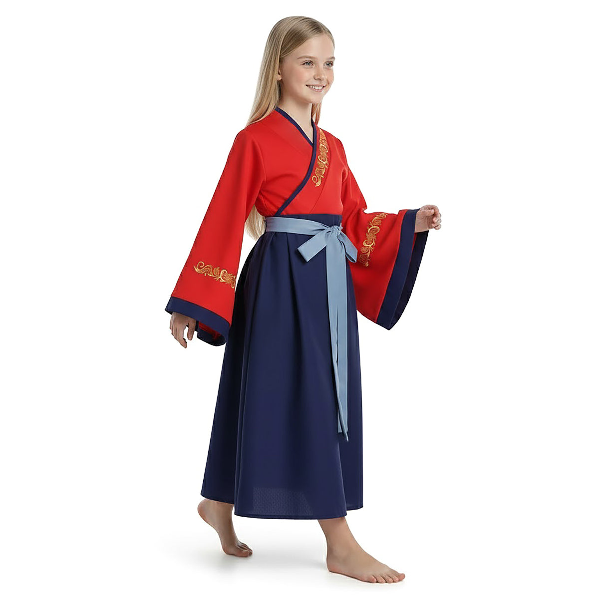 Mulan - Traditionelles Hanfu Kleid - Kinderkostüm mit Gürtel - Gr. 110-150