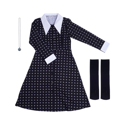 Wednesday - Wednesday Addams - Kinderkostüm Kleid mit Halskette - Gr. 128–152 - CoolChange