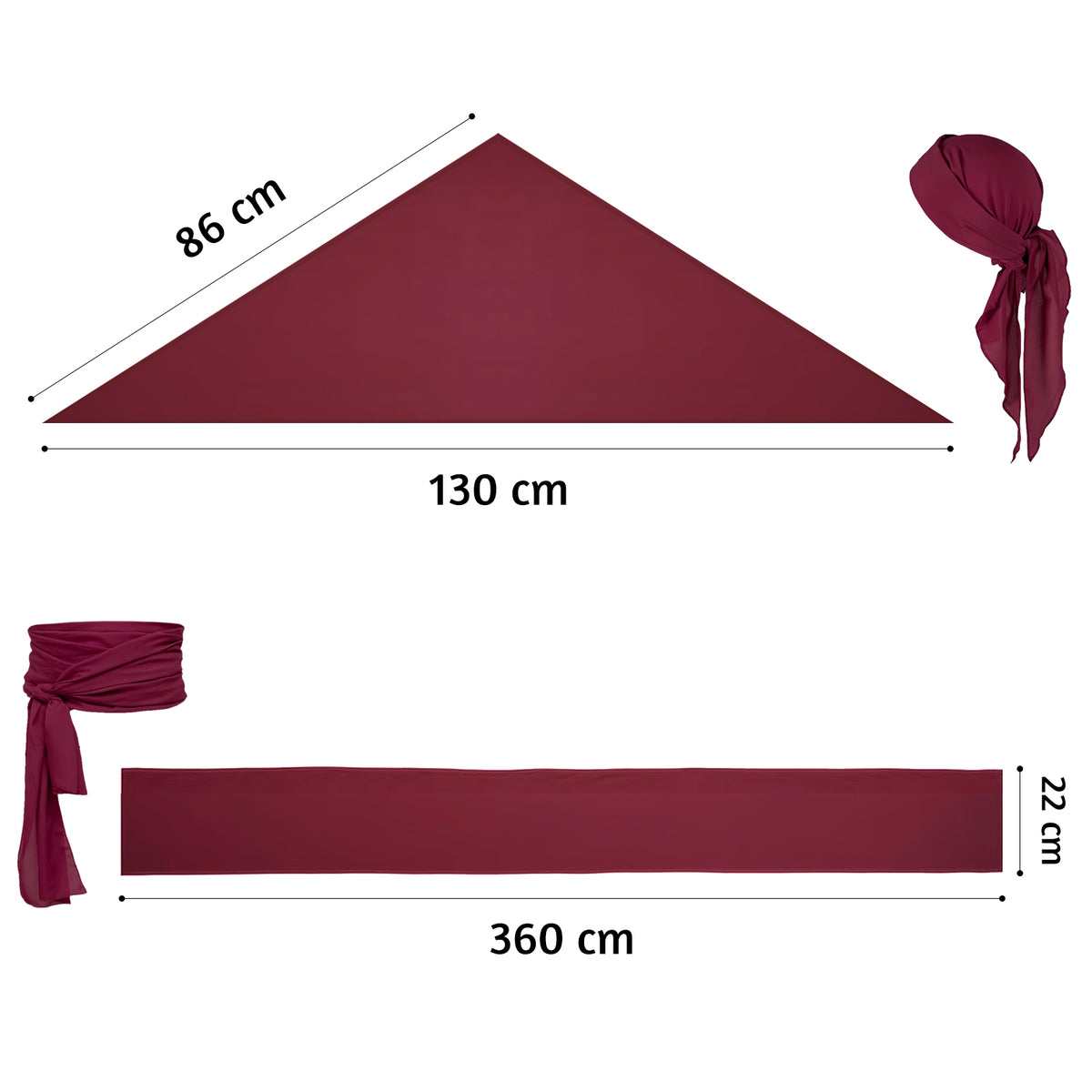 Pirat - Kostüm Set mit Kopftuch, Schärpe, Augenklappe & Totenkopf-Kette - Rot, Schwarz, Weinrot - CoolChange