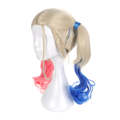 Harley Quinn - Cosplay Perücke Blond mit Zöpfen, Blau-Pink Ombré - 35 cm - CosplayStudio