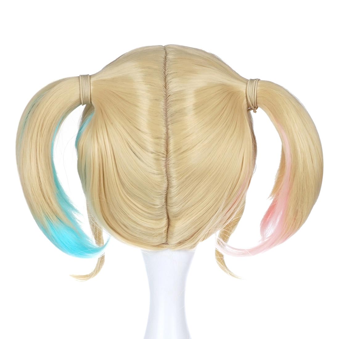 Harley Quinn - Cosplay Perücke Blond mit seitlichen Zöpfen, Spitzen Pink und Hellblau - 25 cm - CosplayStudio