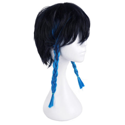 Genshin Impact - Venti - Cosplay Wig Black-Blue with Braids - 36 cm - CosplayStudio
