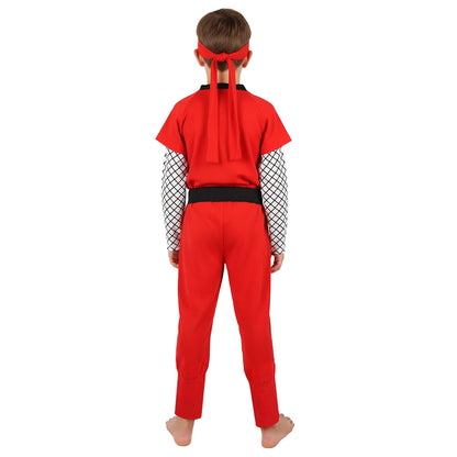Ninja - Kinderkostüm Rot mit Stirnband - Größen 110–122 - CoolChange