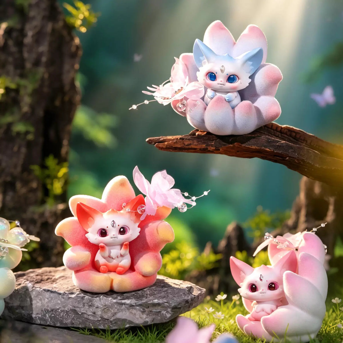 Neunschwänziger Fuchs - Fuchsgeist mit Schmetterling - Figur Blindbox - Einzelbox - 9 cm - ThingsWoo