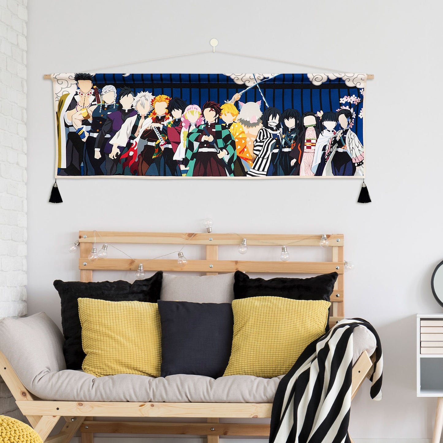 Demon Slayer Rollbild, Kimetsu no Yaiba Kakemono, Tanjiro und Säulen Wandbild, Anime Deko, 120x40cm