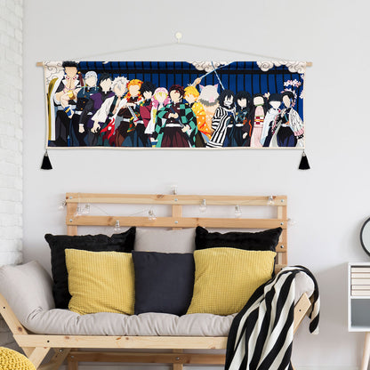Demon Slayer Rollbild, Kimetsu no Yaiba Kakemono, Tanjiro und Säulen Wandbild, Anime Deko, 120x40cm