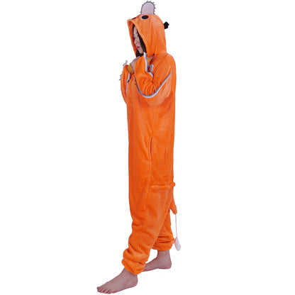 Pochita Kigurumi, Cosplay Kostüm für Chainsaw Man Fans, Pyjama Orange, Größe: M - L
