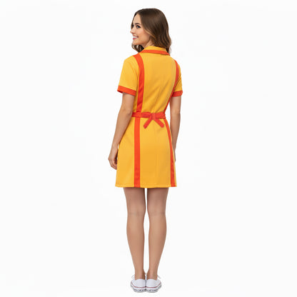 Caroline & Max Kostüm für 2 Broke Girls Fans, Diner Uniform mit Schürze, Größen: S - XL