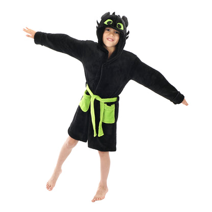 How to Train Your Dragon - Ohnezahn Kinderbademantel - mit Kapuze und Drachenschwanz - Größen 130 - 150