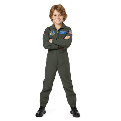Kampfpilot - Fliegerkombi Kinderkostüm Olivgrün - Gr. 120–150 - CoolChange