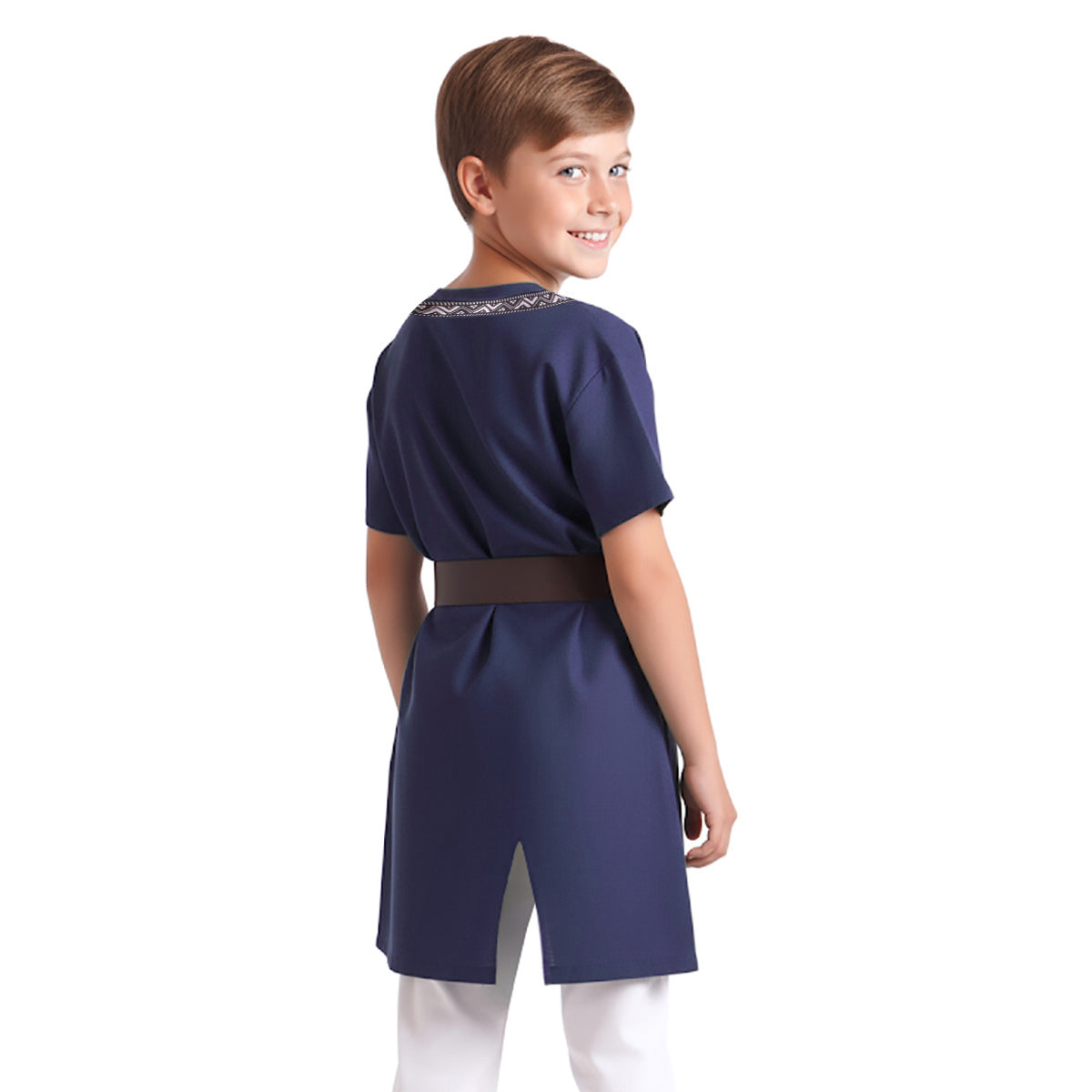 Wikinger - Kinder Tunika Kurzarm mit Ornamentkragen & Gürtel - Blau - Gr. 128–152 - CoolChange