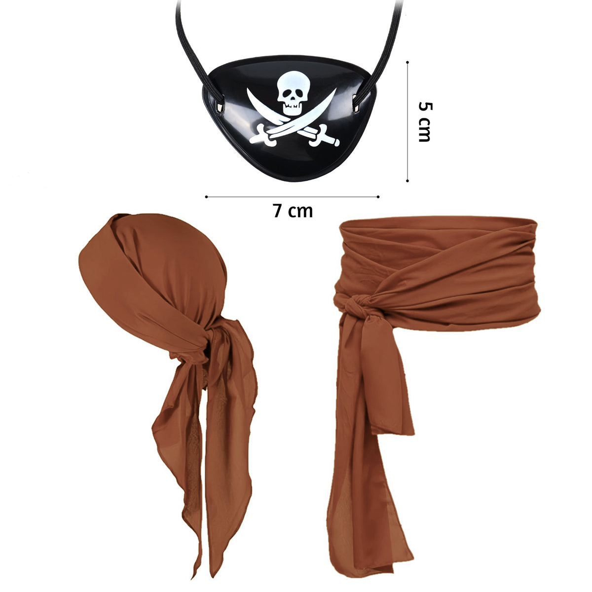 Pirat - Kostüm Set mit Kopftuch, Schärpe & Augenklappe - Blau oder Braun - CoolChange