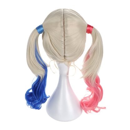 Harley Quinn - Cosplay Perücke Blond mit Zöpfen, Blau-Pink Ombré - 35 cm - CosplayStudio