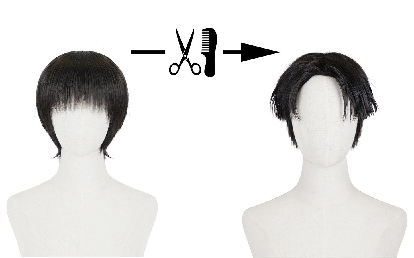 Cosplay Perücke von Levi Ackerman für Attack on Titan Fans, Schwarz