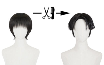 Cosplay Perücke von Levi Ackerman für Attack on Titan Fans, Schwarz