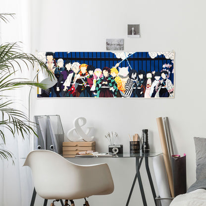 Demon Slayer Rollbild, Kimetsu no Yaiba Kakemono, Tanjiro und Säulen Wandbild, Anime Deko, 120x40cm