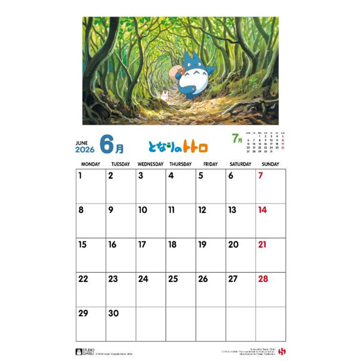 Totoro 2026 Calendar - English version