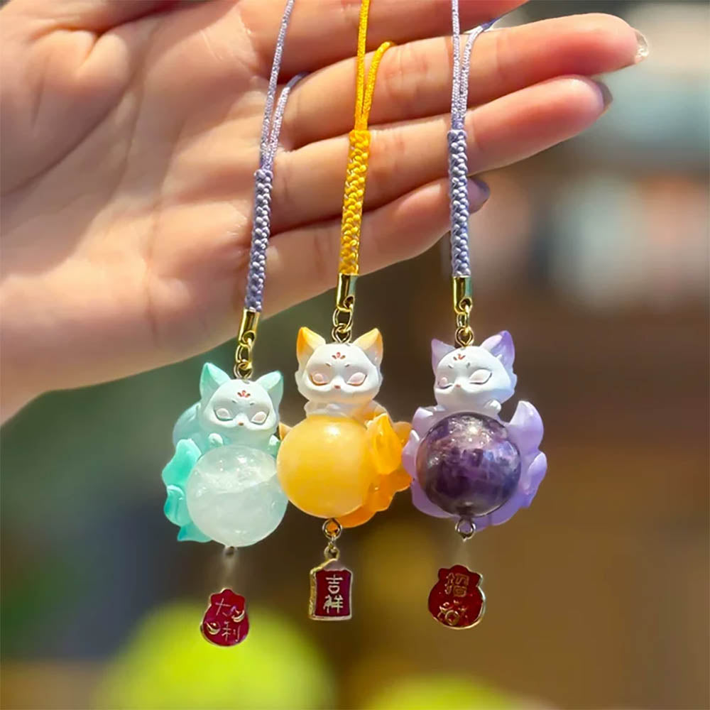 Tushan Neunschwänziger Fuchs: Kristall-Charm - Mystery Box Schlüsselanhänger Blind Box - Einzelbox - 9 cm