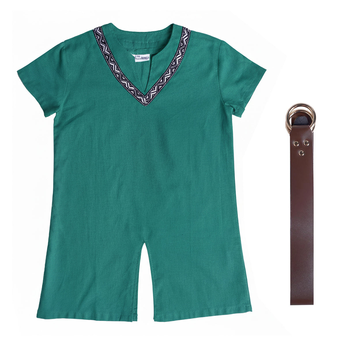 Wikinger - Kinder Tunika Kurzarm mit Ornamentkragen & Gürtel - Grün - Gr. 128–152 - CoolChange