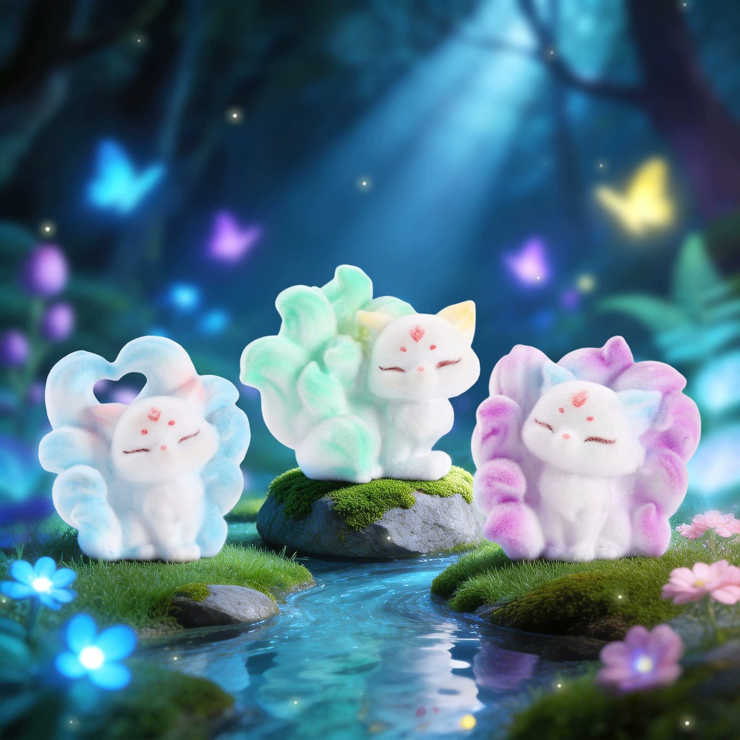 Nine-Tailed Arctic Fox - Beflockte Miniatur-Figur Blind Box - Einzelbox - Xinzhiji