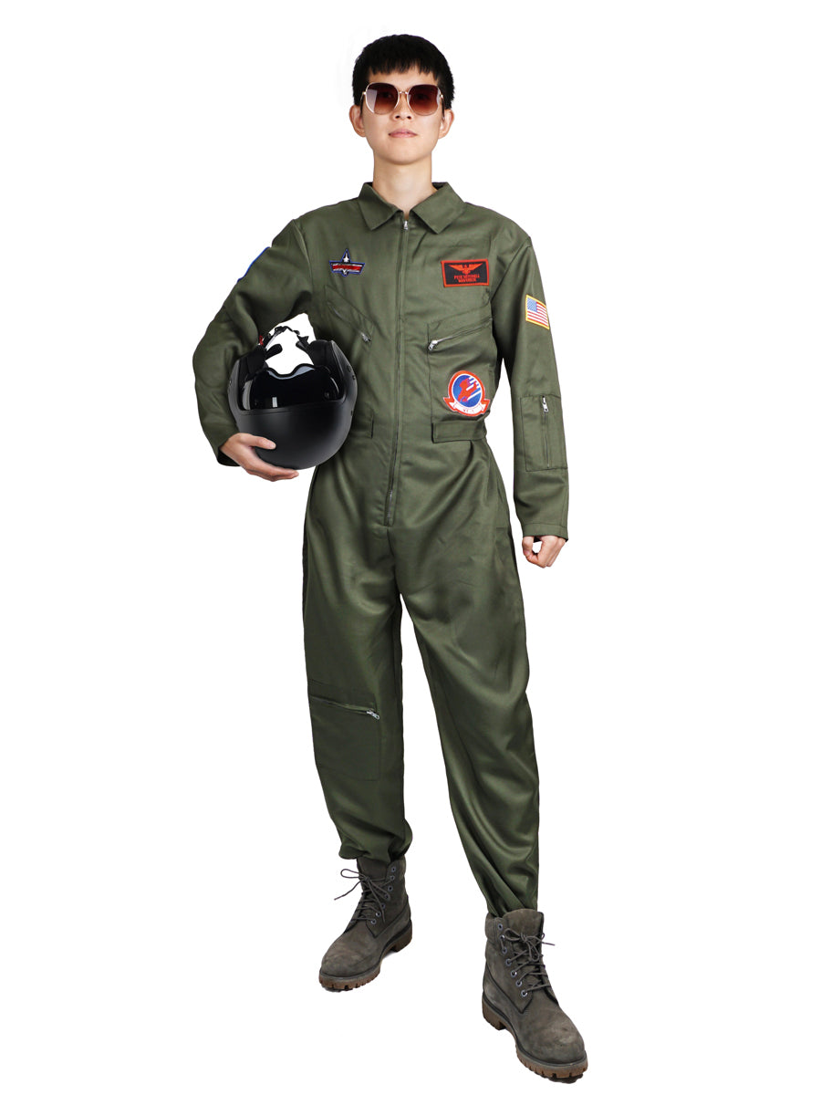 Kampfpiloten Kostüm Maverick, Fliegerkombi Olivegrün, Größen: S - XL