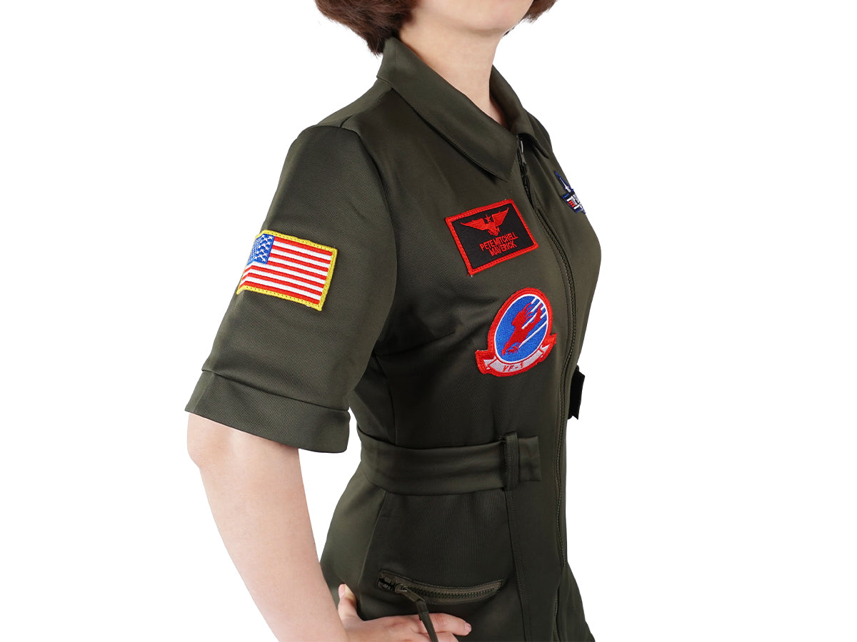 Fliegerkombi Kleid, Kampfpiloten Overall Damen Kostüm, Olivegrün, Größen: S - L