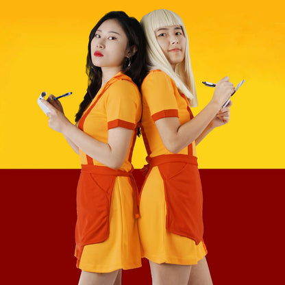 Caroline & Max Kostüm für 2 Broke Girls Fans, Diner Uniform mit Schürze, Größen: S - XL