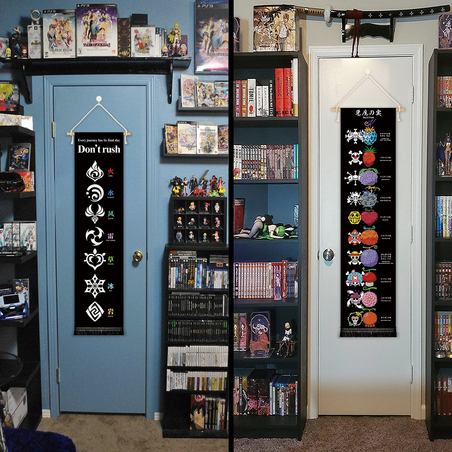 One Piece - Devil Fruits & Jolly Rogers - Stoff Rollbild - 130x33cm