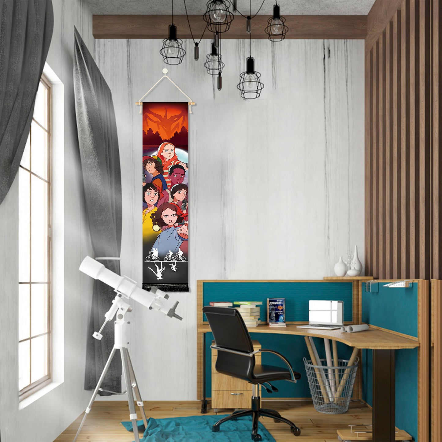 Stranger Things - Elf & Freunde (Cartoon Stil) - Rollbild aus Stoff - 135x33cm