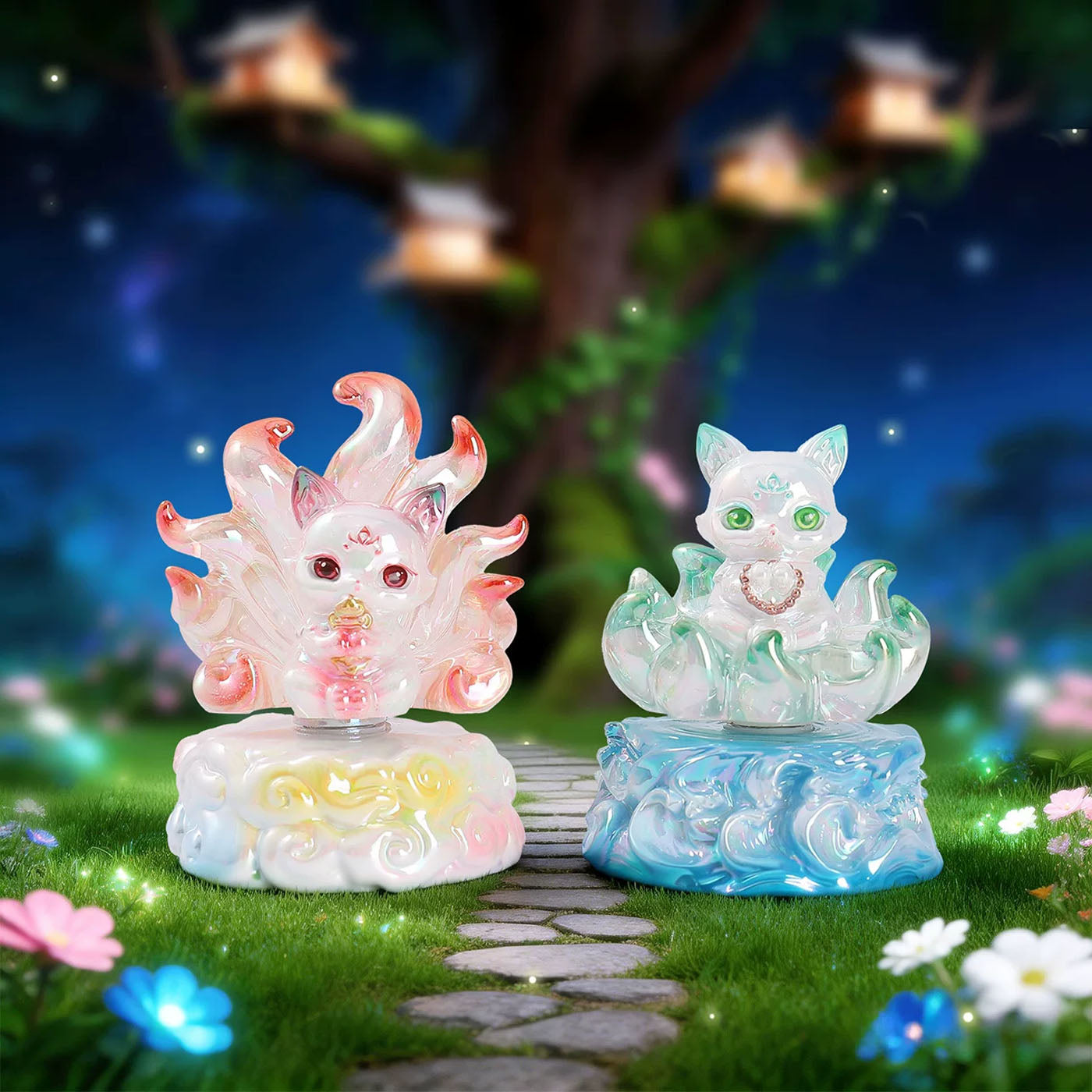 Neunschwänziger Geisterfuchs: Mengyou Shanhai – Drehbarer Kristall-Kitsune - Mystery Box Sammelfigur Blind Box - Einzelbox - 10cm - Andere