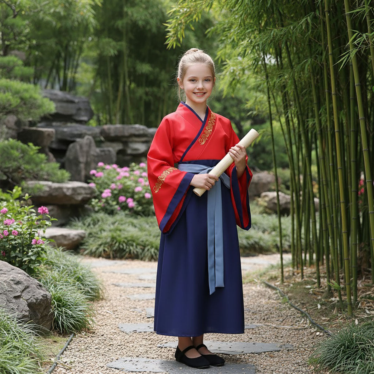 Mulan - Traditionelles Hanfu Kleid - Kinderkostüm mit Gürtel - Gr. 110-150