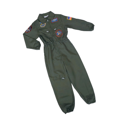 Kampfpilot - Fliegerkombi Kinderkostüm Olivgrün - Gr. 120–150 - CoolChange