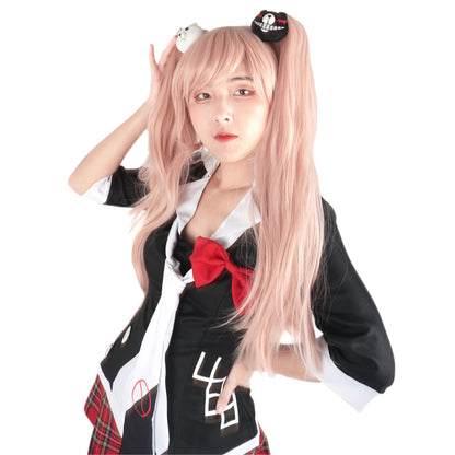 Perücke von Junko Enoshima für Danganronpa Fans, Cosplay Wig mit Monokuma Haarspangen, Rosa