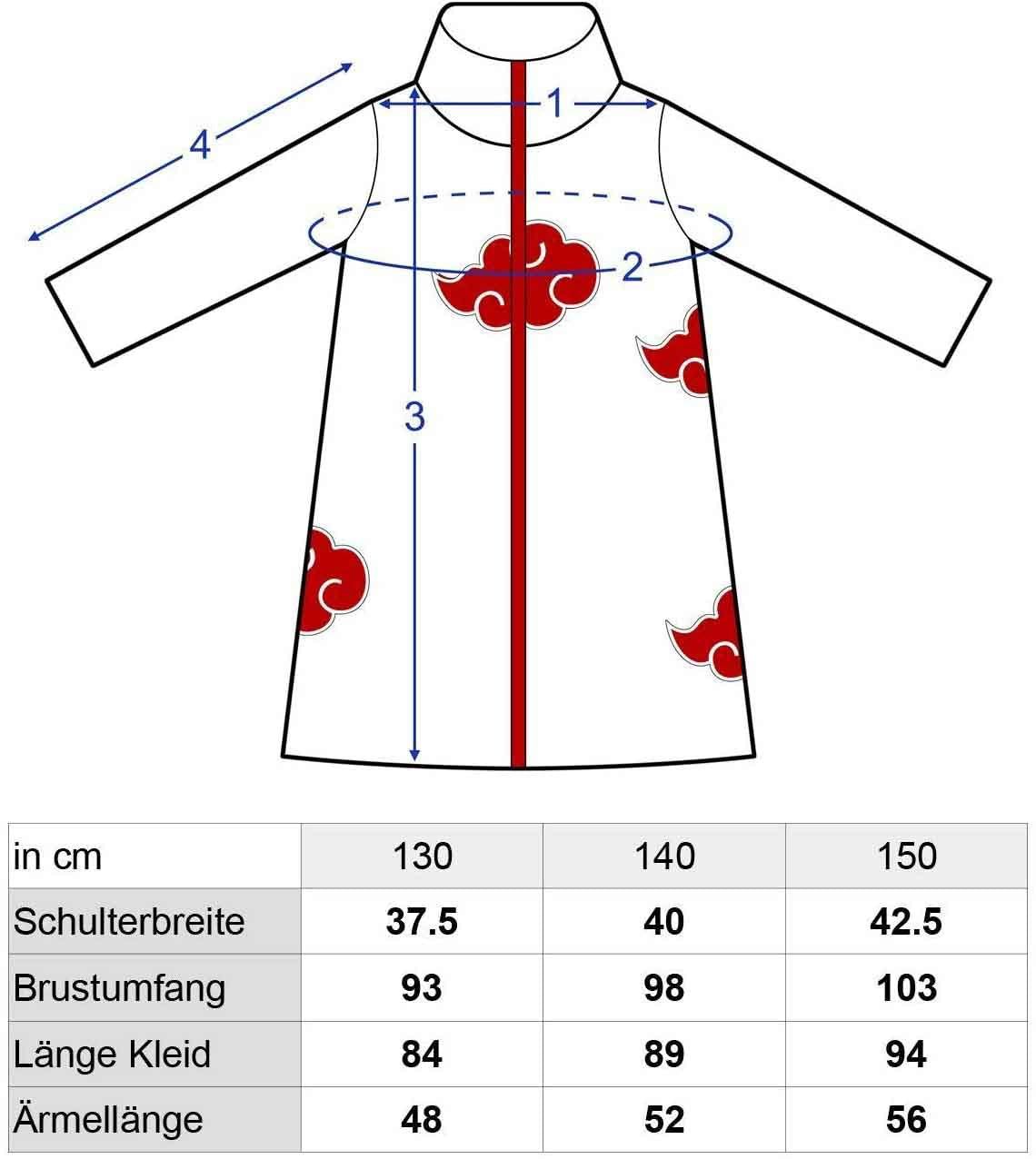 Akatsuki Mantel für Kinder, Itachi Cosplay Kostüm, Größen: 130, 140, 150