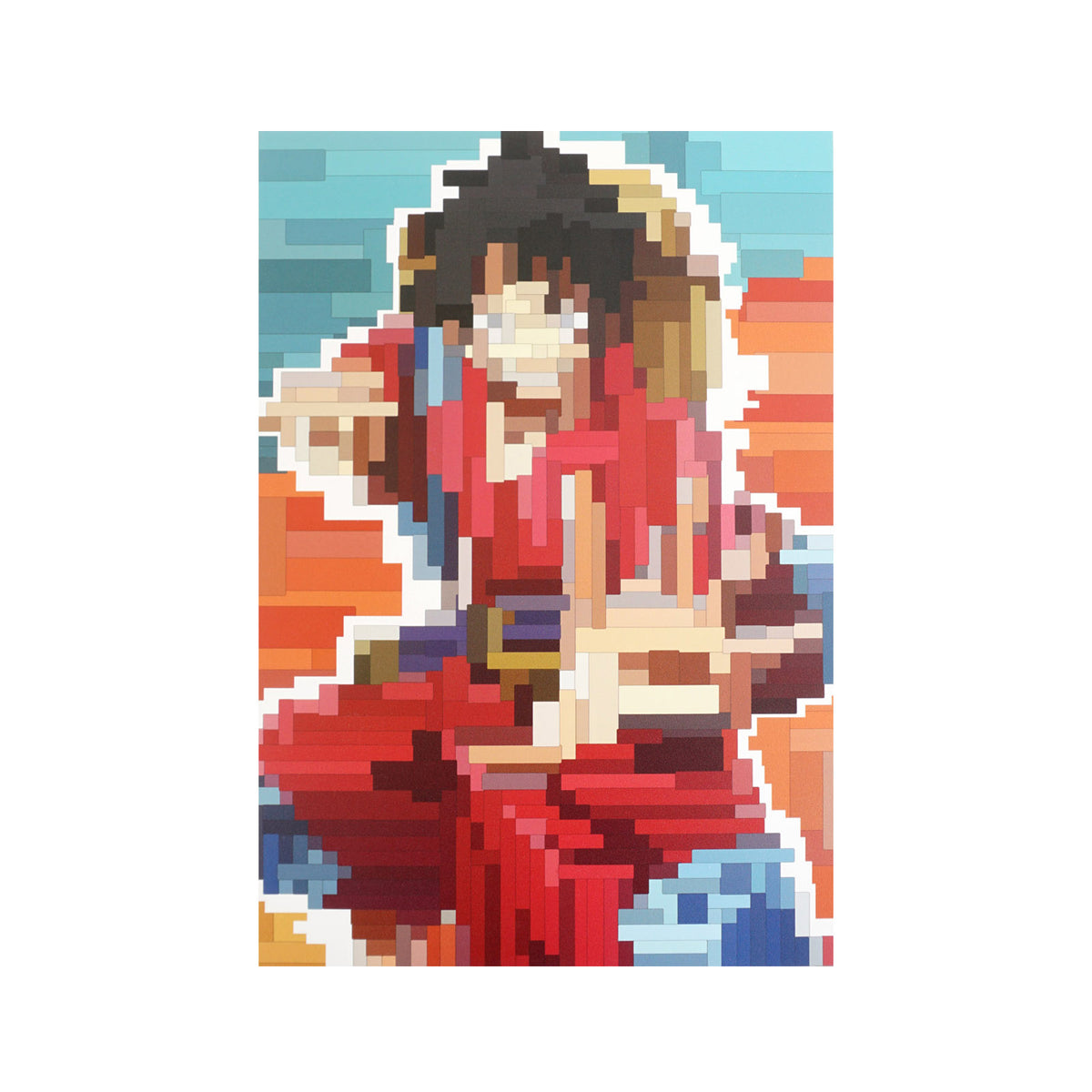 One Piece Ruffy Pixel Wandbild