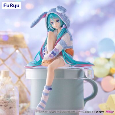 Furyu Hatsune Miku Noodle Stopper PVC Statue Hatsune Miku Rabbit Ear Hood Pajama Blue Color Ver. 14 cm
